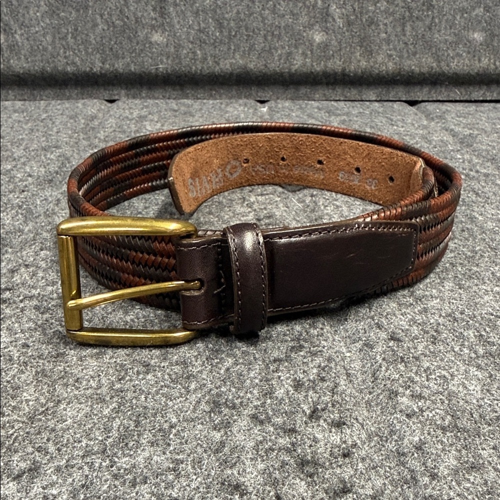 Orvis Dark Brown Leather Belt with Gold Buckle